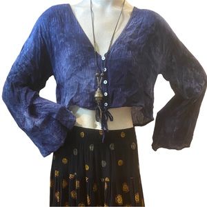 Boho hippie cropped bell-sleeve blouse top